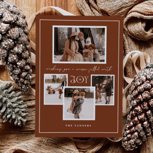 Moderne Terracotta Multi Foto Kerstkaart