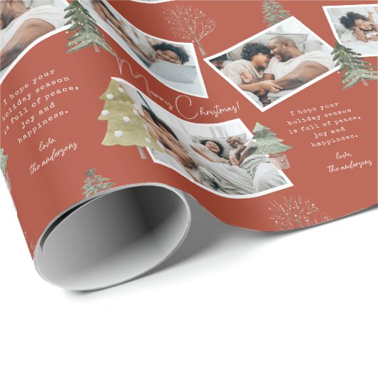 Moderne terracotta Multi Foto Kerstmis dennenboom Cadeaupapier (Rol Hoek)