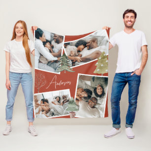 Moderne Terracotta Multiphoto Kerstmis dennenboom Fleece Deken