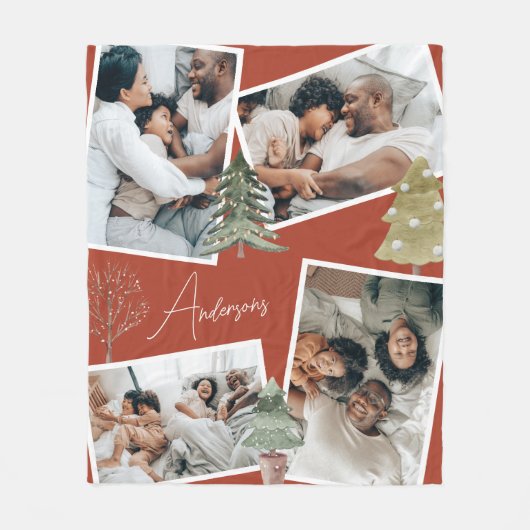 Moderne Terracotta Multiphoto Kerstmis dennenboom Fleece Deken (Voorkant)