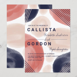 Moderne Terracotta Navy Beige Waterverf bruiloft Kaart