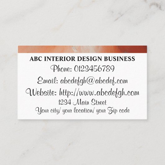 Moderne terracotta oranje zilveren marmeren typogr visitekaartje (Achterkant)