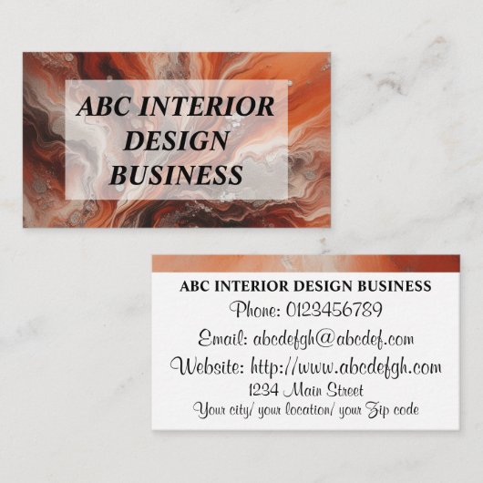 Moderne terracotta oranje zilveren marmeren typogr visitekaartje (Voorkant / Achterkant)
