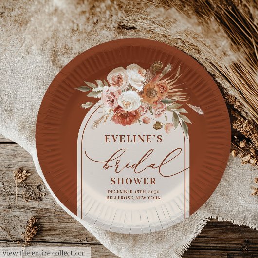 Moderne Terracotta Pampas Gras Bloemen Papieren Bo Papieren Bordje