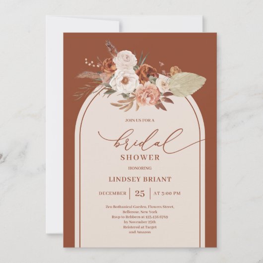 Moderne Terracotta Pampas Grass Bloemen Bruid Kaart (Voorkant)