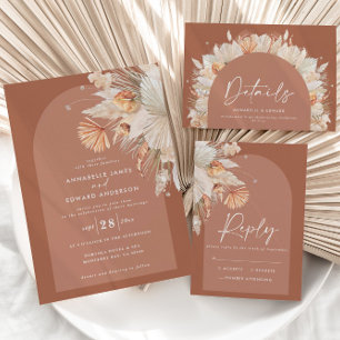 Moderne terracotta pampas RSVP kaartje