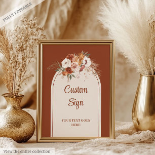 Moderne Terracotta Pampas Sage Boho Floral Custom Poster