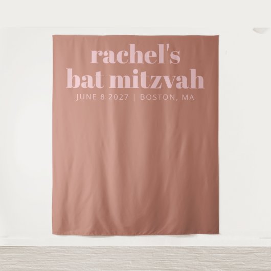 Moderne Terracotta Roze Bat Mitzvah-fotobackdrop Wandkleed (Voorkant)