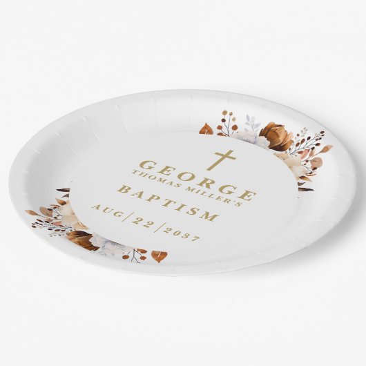 Moderne Terracotta Rustieke Herfst Bloemendoop Papieren Bordje (Gekanteld)