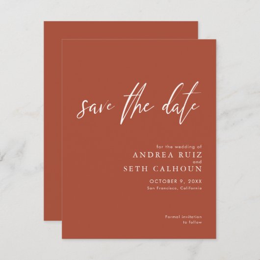 Moderne Terracotta Save The Date (Voorkant / Achterkant)