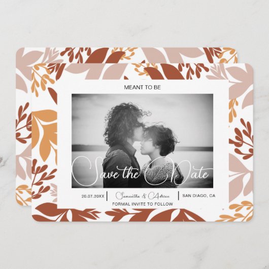 Moderne terracotta Save the Date Botanical Kaart (Voorkant / Achterkant)