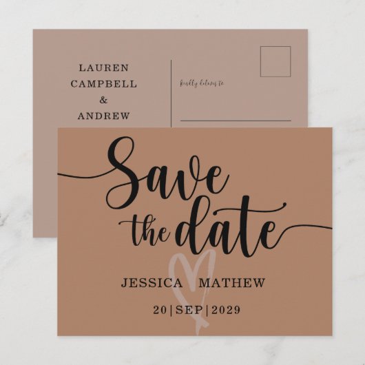 Moderne Terracotta Save the Date Script Aankondigingskaart (Voorkant / Achterkant)