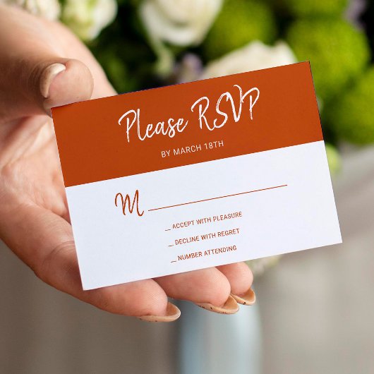 Moderne terracotta script bruiloft RSVP Informatiekaartje