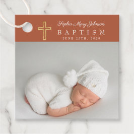 Moderne Terracotta Script Foto Doop Dank Je Bedankjes Labels