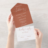 Moderne Terracotta Script Harten Minimalistische T All In One Uitnodiging (Afscheurbaar)