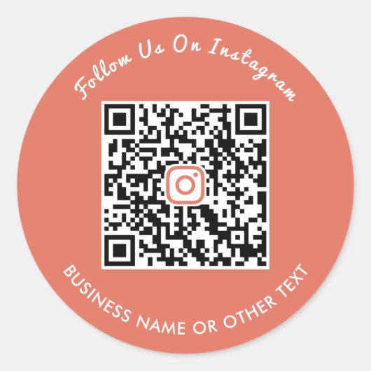 Moderne Terracotta Script Instagram QR Code Ronde Sticker (Voorkant)
