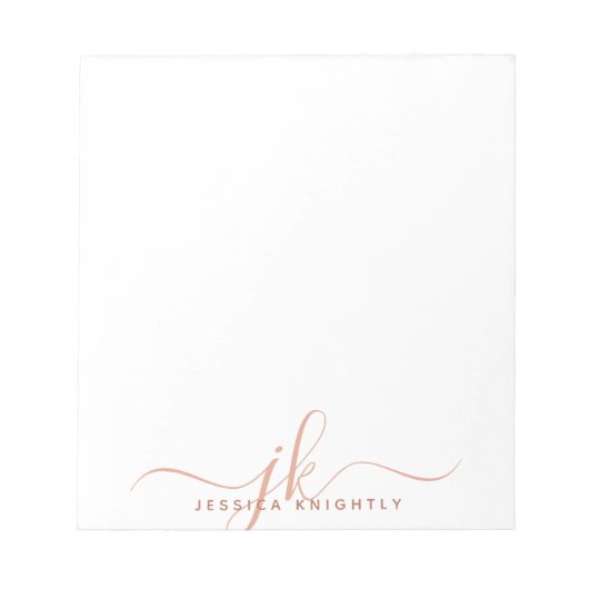 Moderne Terracotta Script Monogram Initialen Notitieblok (Voorkant)