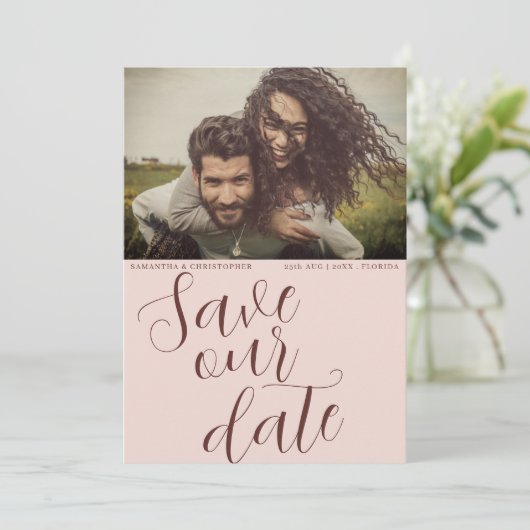 Moderne terracotta sparen onze datum bruiloft save the date (Staand voorkant)