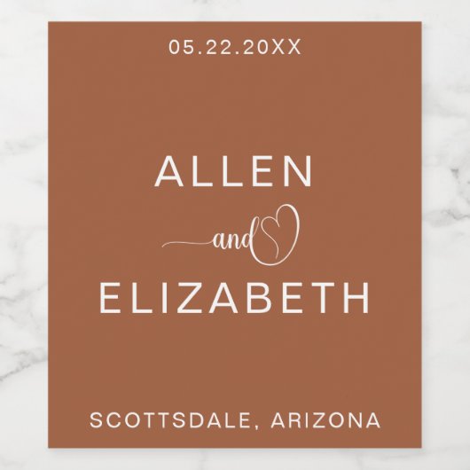 Moderne terracotta stijlvolle bruiloft mousserende wijn etiket (Enkel label)