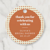 Moderne Terracotta Stippen Bruidsdouche Aangepaste Bedankjes Labels (Voorkant)