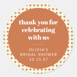 Moderne Terracotta Stippen Bruidsdouche Aangepaste Ronde Sticker