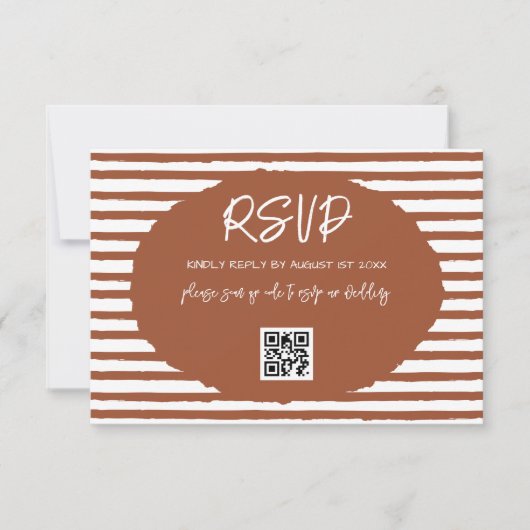 Moderne Terracotta Stripe Wedding RSVP Kaartje (Voorkant)