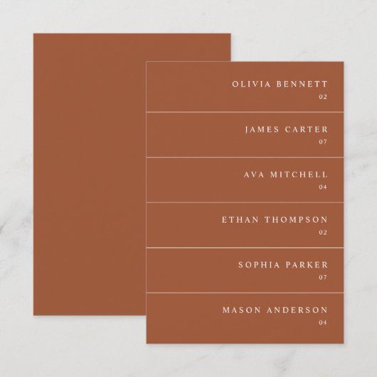 Moderne Terracotta Trouwnaam Plaats Kaarten (Voorkant / Achterkant)