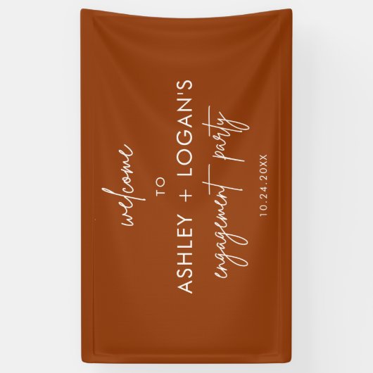 Moderne terracotta verlovingsfeestbanner spandoek (Verticaal)