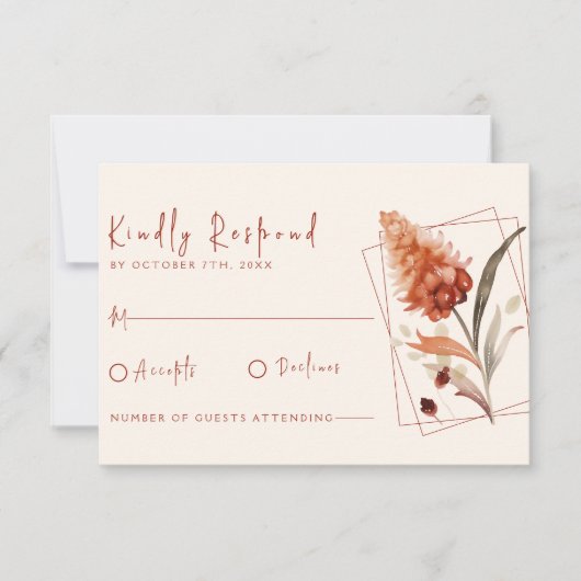 Moderne Terracotta Wildflower Kalligrafie Bruiloft RSVP Kaartje (Voorkant)
