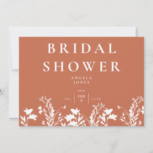 Moderne Terracotta Witte Bruidsdouche met Wilde Bl Kaart (Voorkant)