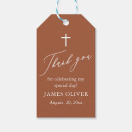 Moderne Terracotta Witte Kruis Doop Cadeau Labels Cadeaulabel