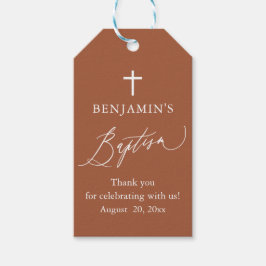 Moderne Terracotta Witte Kruis Dopen Gift Labels Cadeaulabel