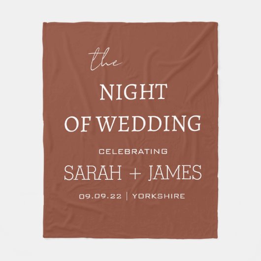 Moderne Terracotta & Witte Naam Datum Huwelijk Fleece Deken (Voorkant)
