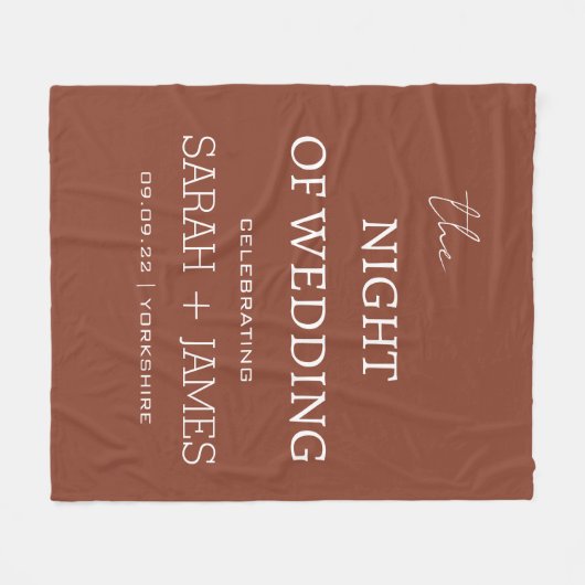 Moderne Terracotta & Witte Naam Datum Huwelijk Fleece Deken (Voorkant (Horizontaal))