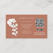 Moderne Terracotta Witte Orchidee QR Code Bloem Visitekaartje (Achterkant)