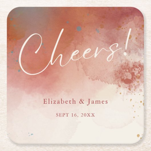 Moderne terracotta woestijn boho bruiloft gejuich kartonnen onderzetters (Voorkant)