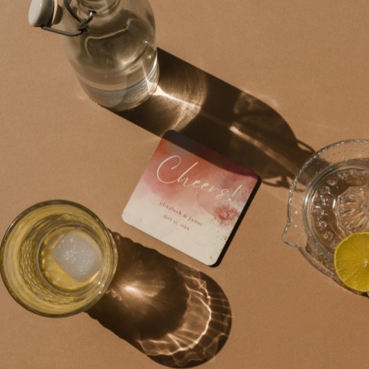 Moderne terracotta woestijn boho bruiloft gejuich kartonnen onderzetters