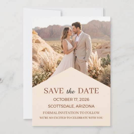 Moderne Terracotta Woestijn Boho Save the Date (Voorkant)