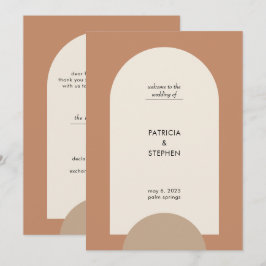 Moderne terracotta zand boho boog geometrische bru programmakaart