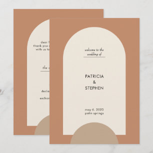 Moderne terracotta zand boho boog geometrische bru programmakaart