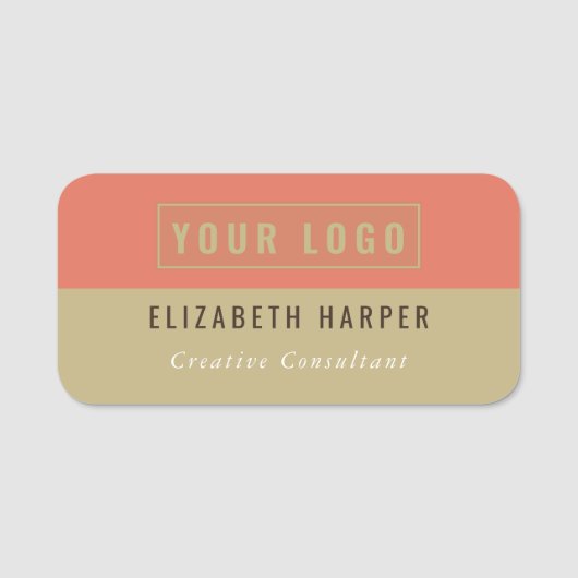 Moderne Terracotta Zand Custom Logo Naambadge Naamplaatje (Voorkant)