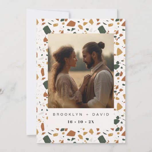 Moderne Terrazzo foto Bewaar de datum Kaart (Achterkant)