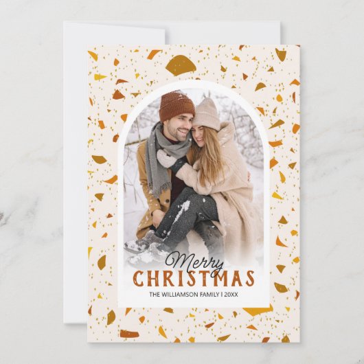 Moderne Terrazzo Kerst Foto Vakantiekaart Feestdagenkaart (Voorkant)