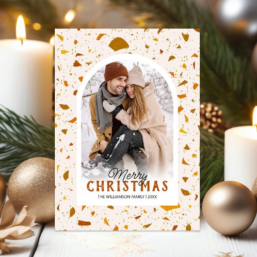 Moderne Terrazzo Kerst Foto Vakantiekaart Feestdagenkaart