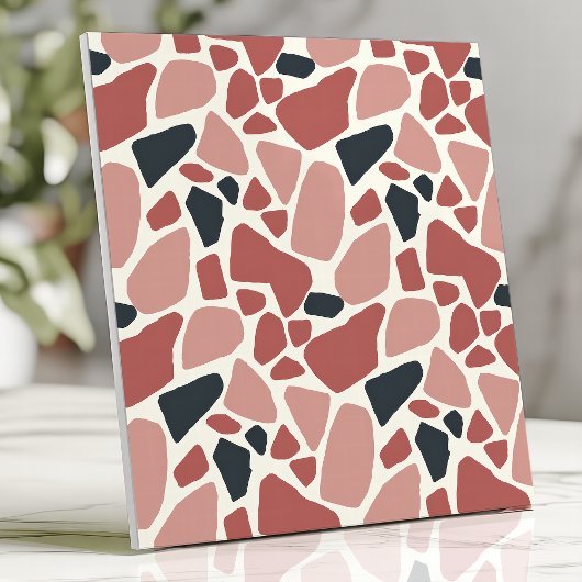 Moderne Terrazzo-ontwerpen in rood en zwart Tegeltje