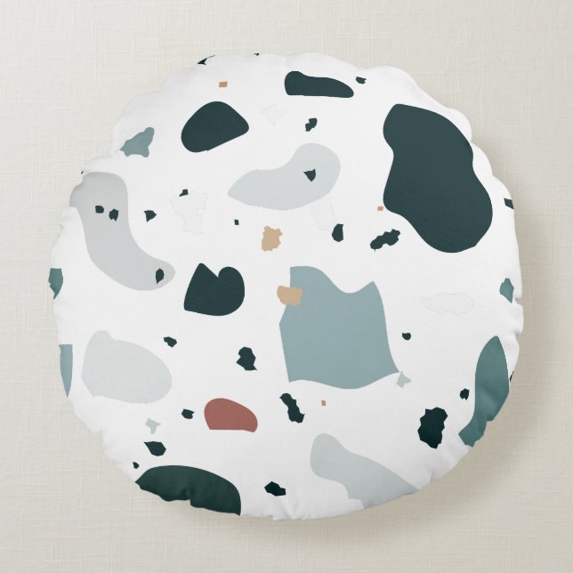 Moderne Terrazzo Patroon – Abstracte Midden Eeuw Z Rond Kussen (Voorkant)