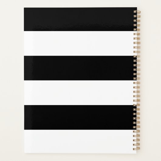 Moderne terug wit gestreepte aangepaste scriptnaam planner (Achterkant)