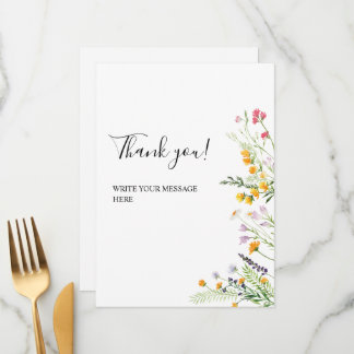 Moderne thank you tafelkaart met wilde bloemen menu