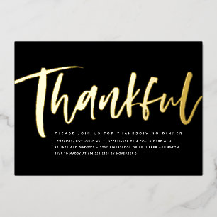 Moderne Thanksgiving-diner stijlvol zwart en wit Folie Uitnodiging