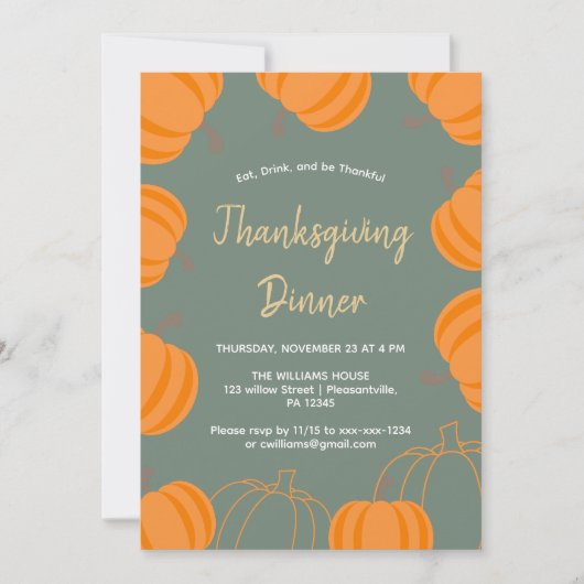 Moderne Thanksgiving Dinner Pompoen Salie Kaart (Voorkant)